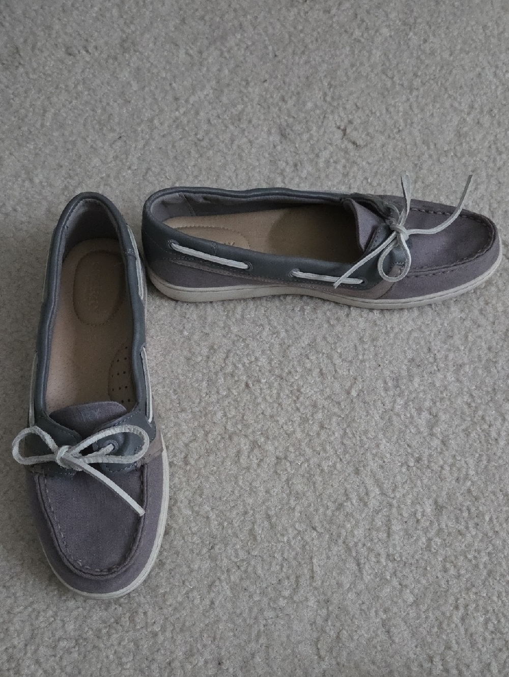 Sperry Slate Gray & Mauve Canvas & Leather Boat Loafers with Lace Bow